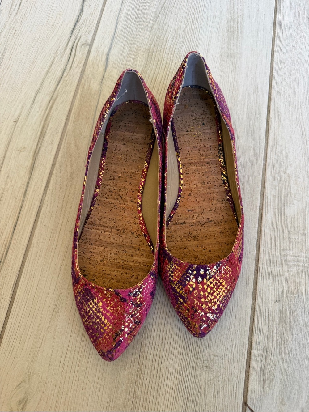 Cole Haan Burgundy & Gold Snakeskin-Effect Pointed Flats